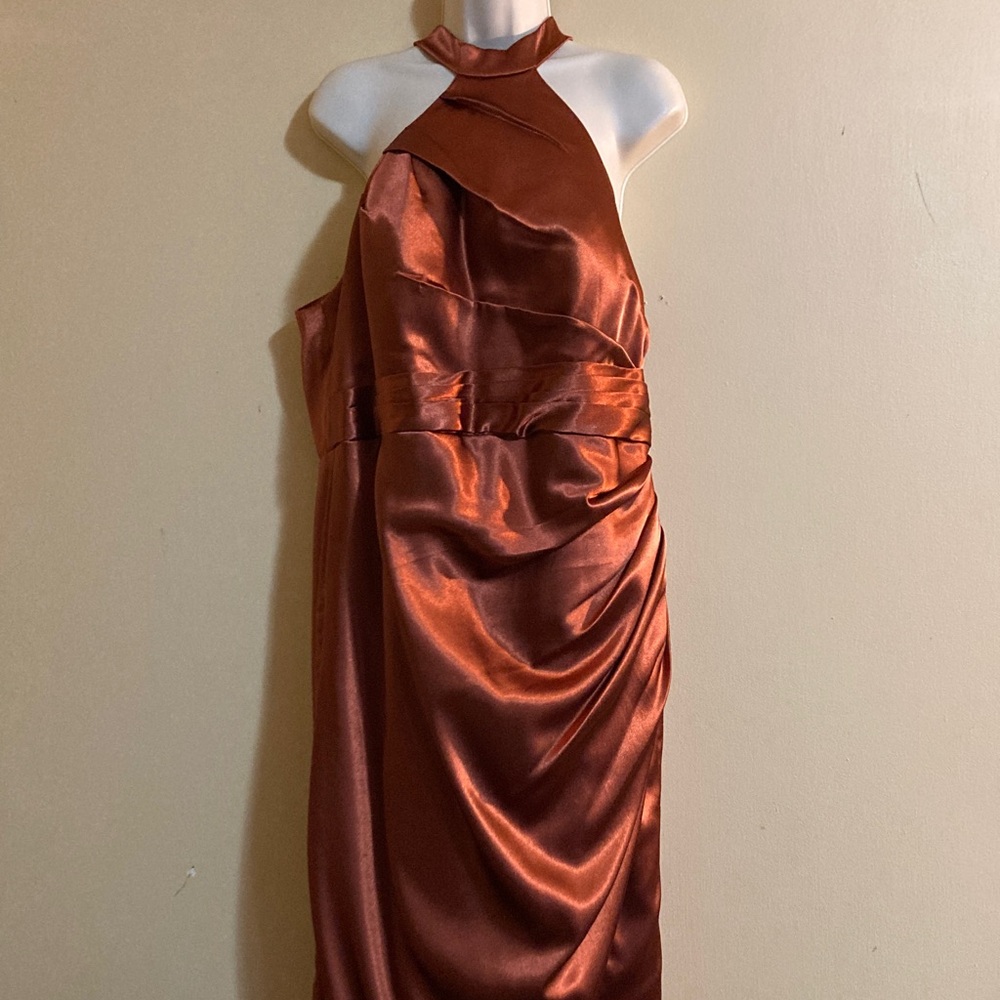 Azazie Copper One Halter Satin Dress
